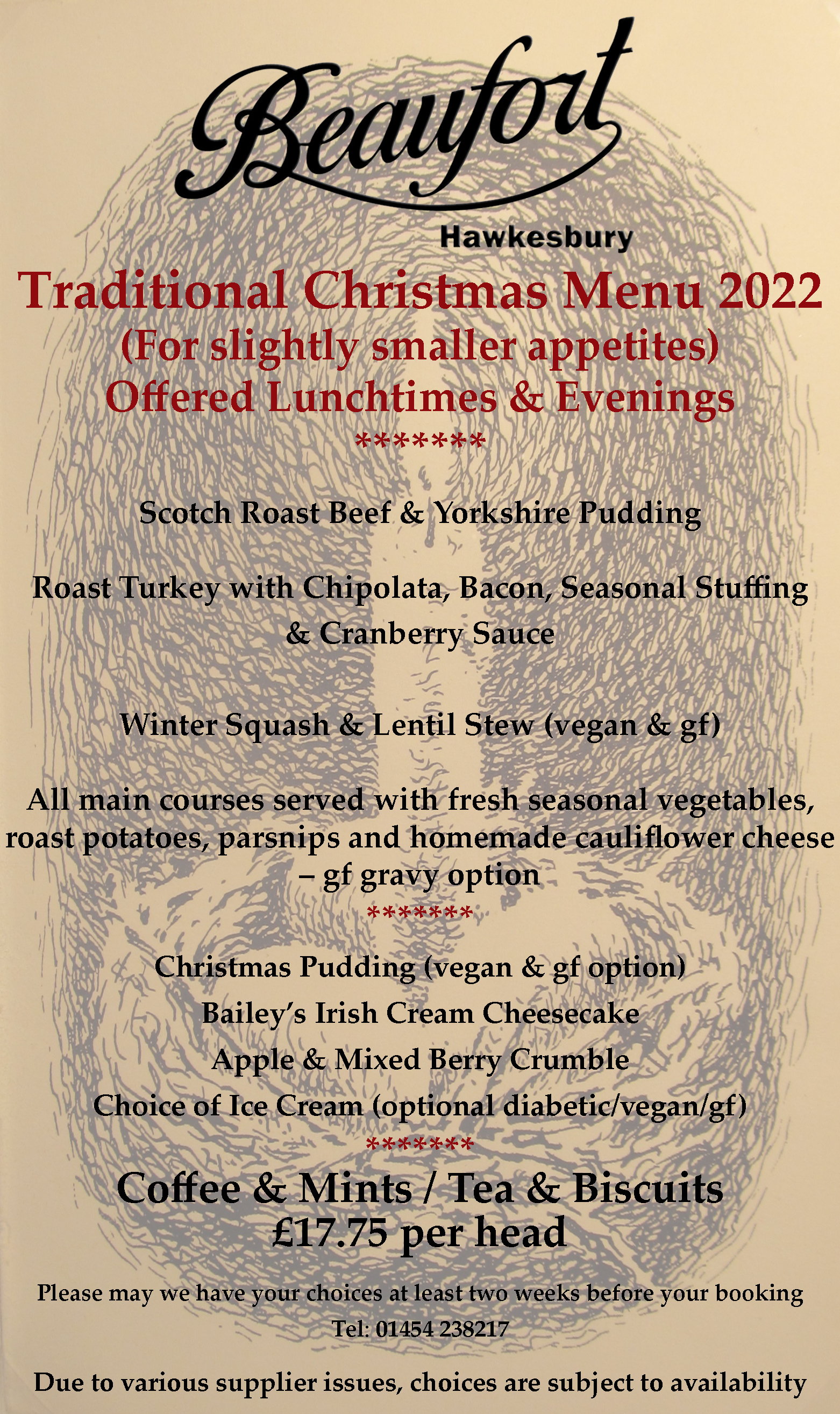 Beaufort Arms Christmas Traditional Smaller  Menu 